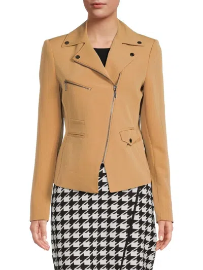 Dkny Women's Notch Lapel Asymmetric Zip Jacket In Tan