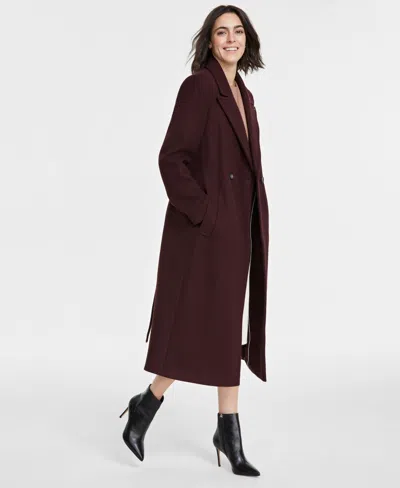 Dkny Women's Notched-collar Double-breasted Wrap Coat In Bordeaux