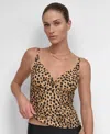 Dkny Women's O-ring-trim Crossover Ruched Tankini Top In Snow Leopard