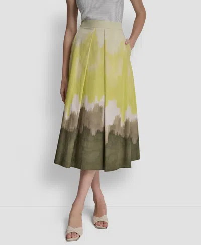 Dkny Women's Ombre Print Poplin Side Zipper A-line Skirt In Green