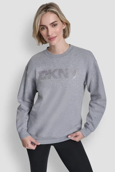 Dkny Women's Ombre Rhinestone Logo Crew Neck Pullover In Animal Print