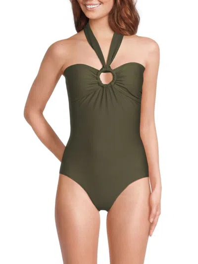 Dkny Women's One-piece Halterneck Swimsuit In Moss