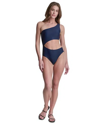 Dkny Women's One-shoulder Cut Out One-piece Swimsuit In Blue