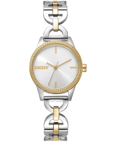 Dkny Women's Open Link Quartz Two-tone Stainless Steel Bracelet Watch 26mm In Metallic