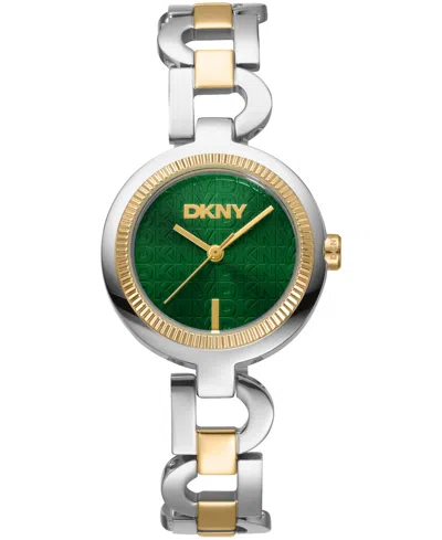 Dkny Women's Open Link Quartz Two-tone Stainless Steel Bracelet Watch 28mm In Green