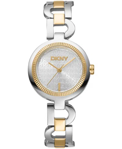 Dkny Women's Open Link Quartz Two-tone Stainless Steel Bracelet Watch 28mm In Metallic