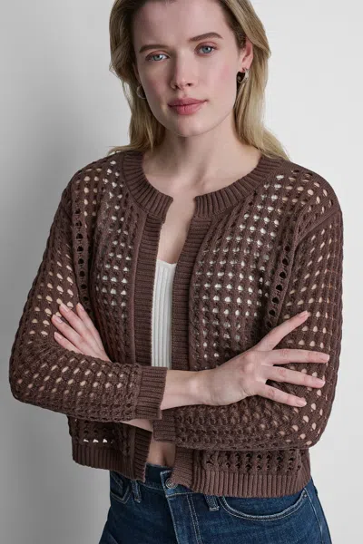 Dkny Women's Open Stitch Drop Shoulder Cardigan In Brown