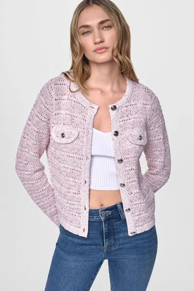 Dkny Women's Open Stitch Marled Knit Cardigan Size 2xs In Pink
