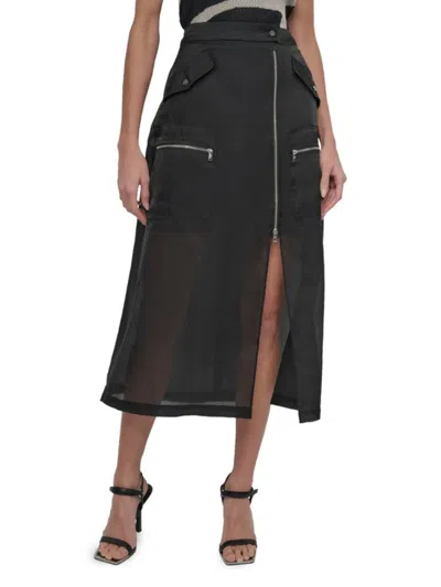 Dkny Women's Organza Zip-front Cargo Midi Skirt