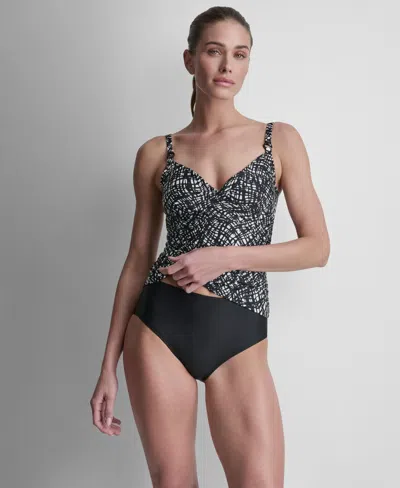 Dkny Women's O-ring-trim Crossover Ruched Tankini Top In Multi