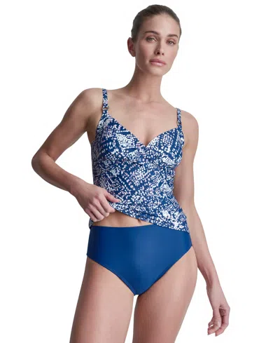 Dkny Women's O-ring-trim Crossover Ruched Tankini Top In Multi