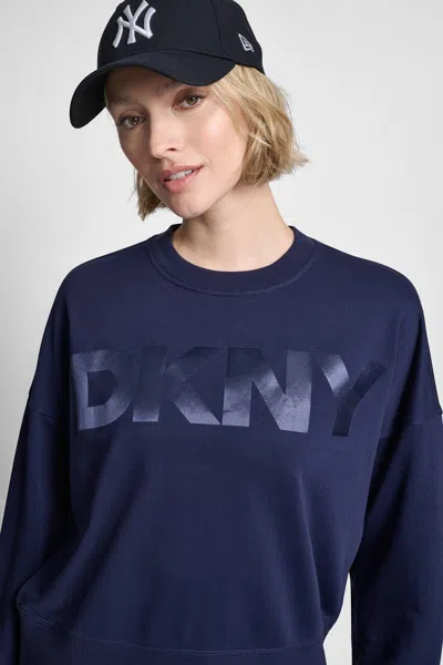 Dkny Women's Oversized Satin Terry Crew Neck In Gray