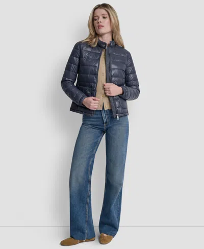 Dkny Women's Packable Moto Collar Short Coat In Blue