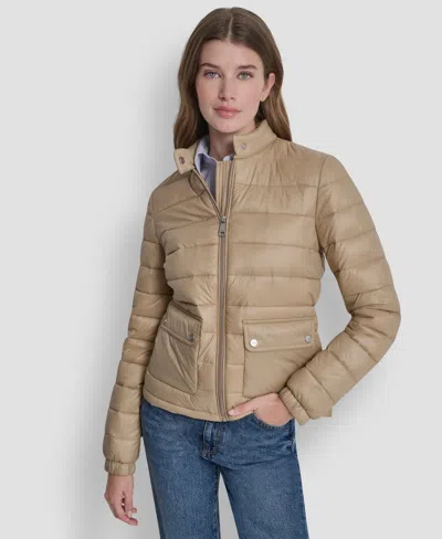 Dkny Women's Packable Moto Collar Short Coat In Brown