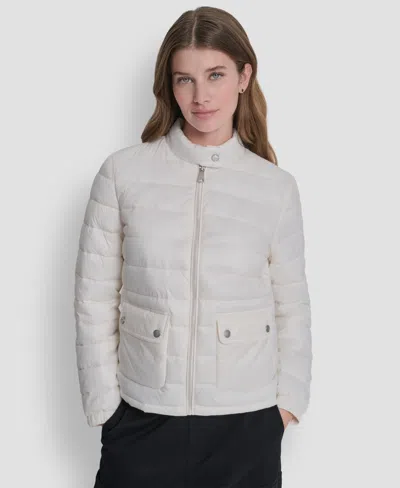 Dkny Women's Packable Moto Collar Short Coat In White