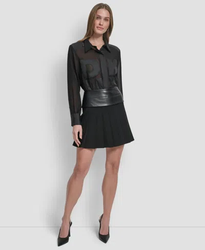 Dkny Women's Paneled Mix Media Scuba Mini Skirt In Black