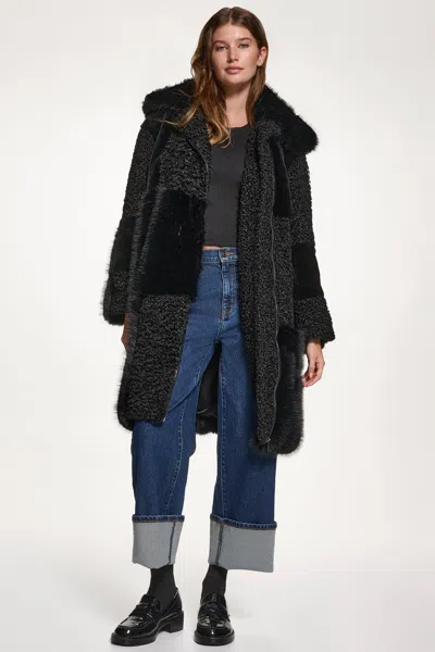 Dkny Women's Patchwork Faux Fur Jacket In Black