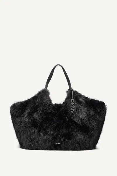 Dkny Women's Paula Large Faux Fur Tote In Black/silver