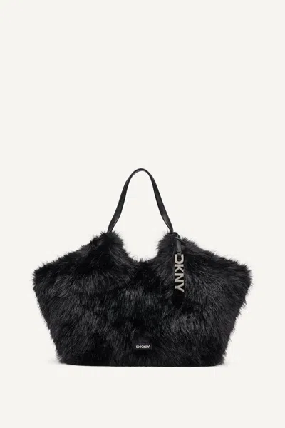 Dkny Women's Paula Medium Faux Fur Commuter Tote In Black/silver
