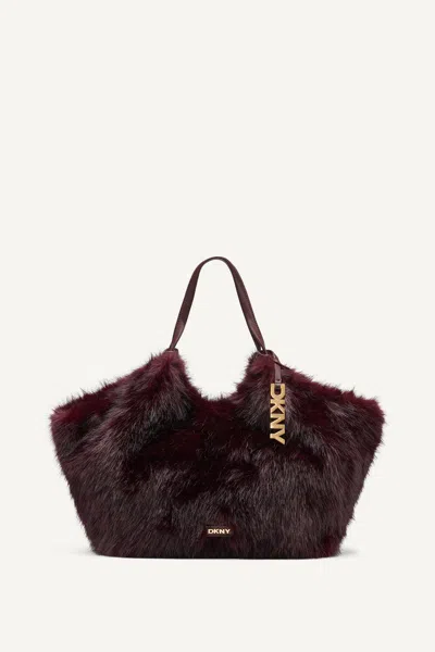 Dkny Women's Paula Medium Faux Fur Commuter Tote In Sangria