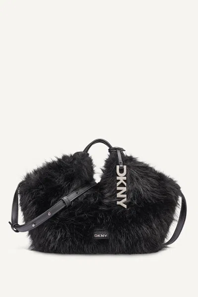Dkny Women's Paula Small Faux Fur Commuter Tote In Black/silver