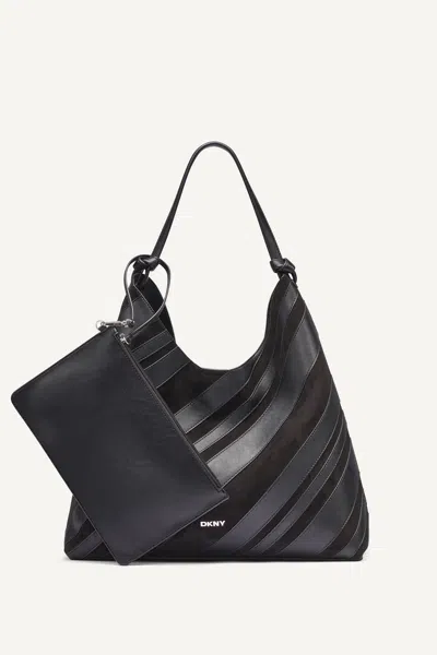 Dkny Women's Paula Stripe Hobo Bag In Black/silver