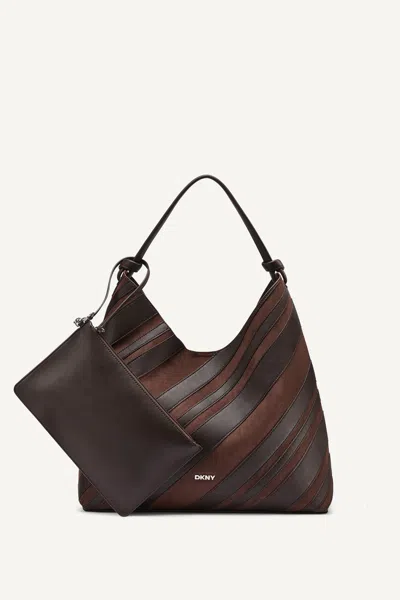 Dkny Women's Paula Stripe Hobo Bag In Brown