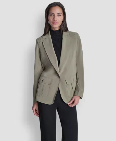 Dkny Women's Peak Lapel Collar Sueded Fuji Blazer In Green