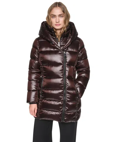 Dkny Women's Pearlized Hooded Walker With Bib Coat In Bitter