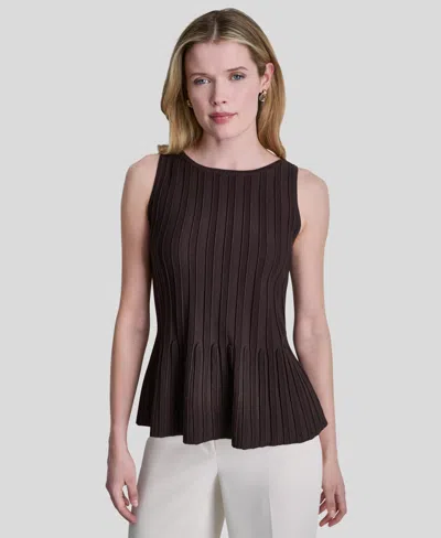 Dkny Women's Peplum Crew Neck Sweater In Brown