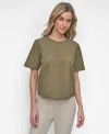 Dkny Peforated Logo Boxy Nylon T-shirt In Utility Green