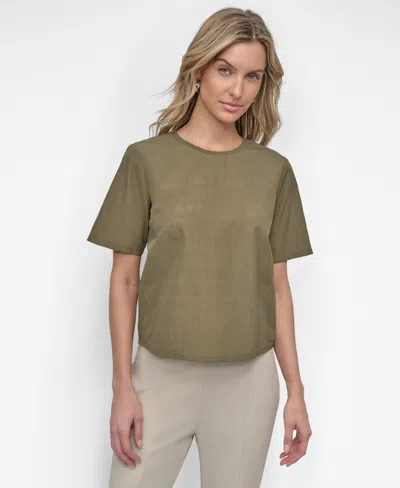 DKNY WOMEN'S PERFORATED-LOGO BOXY SHORT-SLEEVE TOP