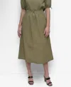Dkny Perforated Tech Fabric Midi Skirt In Utility Green