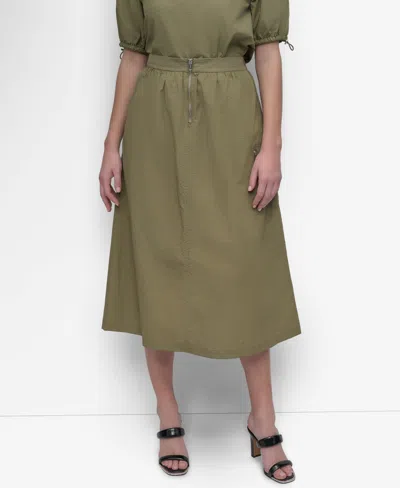 DKNY WOMEN'S PERFORATED ZIP-FRONT MIDI SKIRT