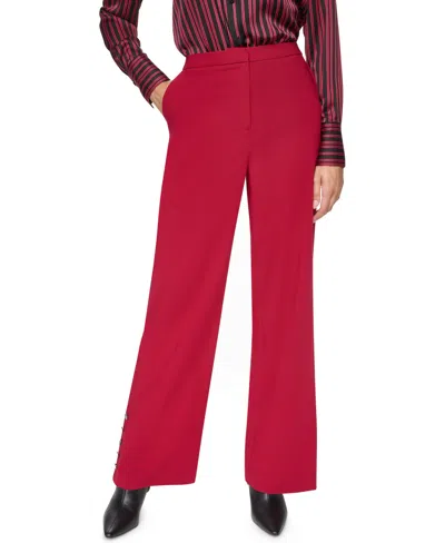 Dkny Women's Petite High-rise Wide-leg Flat-front Suit Pants In Red