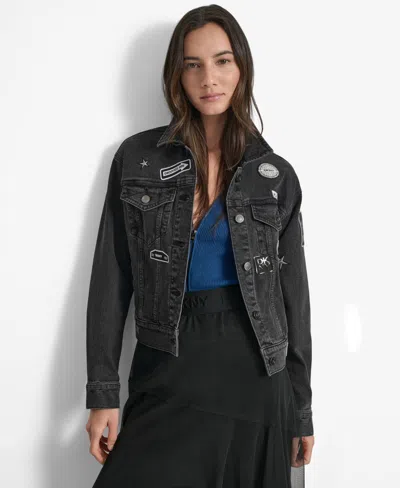 Dkny Women's Pins & Patches Button-front Denim Jacket