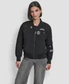 Dkny Women's Pins And Patches Long Sleeve Bomber Jacket In Black
