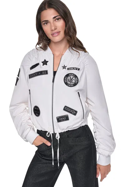 Dkny Women's Pins & Patches Ruched Jacket In Gray