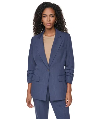 Dkny Women's Pinstripe 3/4-sleeve Blazer In Blue