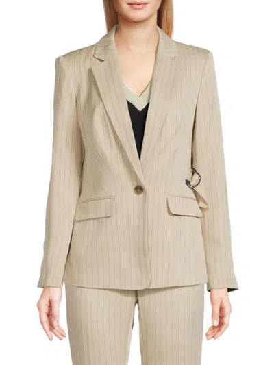 Dkny Women's Pinstripe Blazer In Khaki Black Stripe