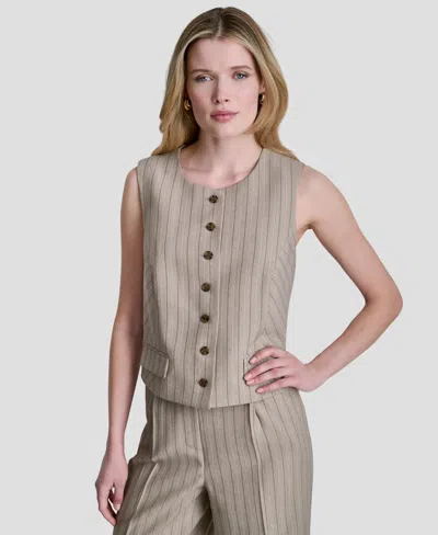 Dkny Women's Pinstripe Button Front Vest In Neutral
