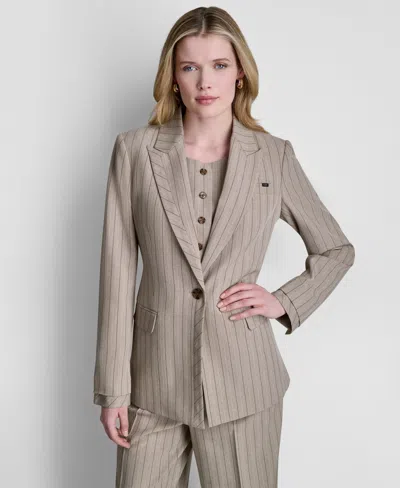 Dkny Women's Pinstripe Notch Collar Blazer In Brown