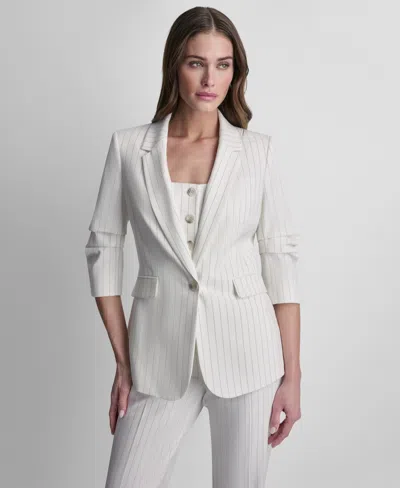Dkny Women's Pinstripe One-button Notch Collar Jacket In White