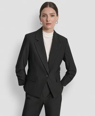 Dkny Women's Pinstripe Ruched-sleeve One-button Blazer In Black