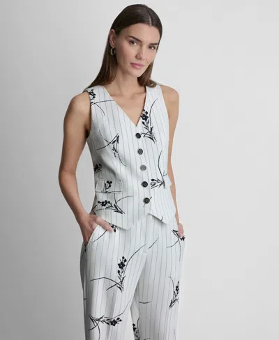 Dkny Women's Pinstripe V-neck Sleeveless Vest In Ivory,navy