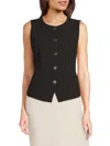 Dkny Womens Pinstriped Crewneck Button Front Vest High Rise Flare Leg Pants In Black