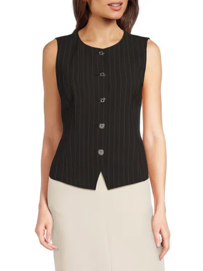 Dkny Women's Pinstriped Button-front Vest In Black
