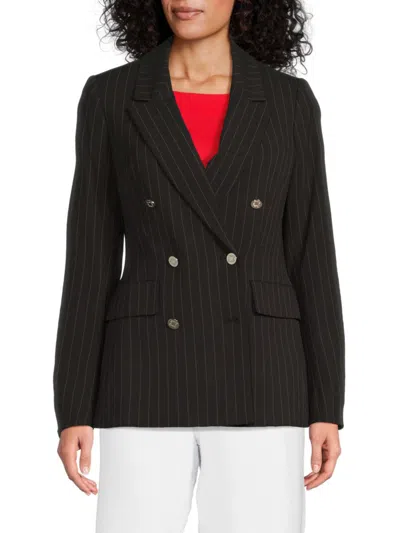 Dkny Women's Pinstriped Double-breasted Blazer In Black