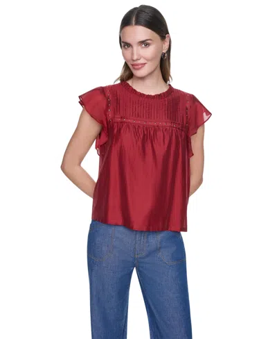 Dkny Studded Pintuck Top In Burgundy