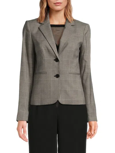 Dkny Women's Plaid Blazer In Black Ivory